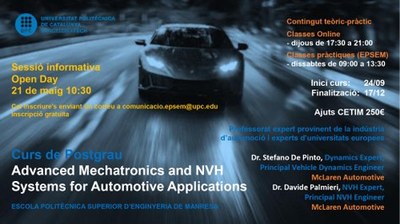 Inici períde de preinscripció al Curs de Postgrau: Advanced Mechatronic and NVH Systems for Automotive applications
